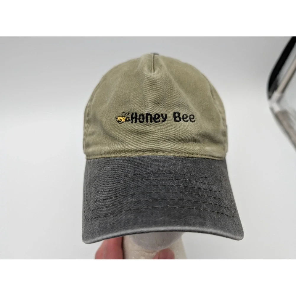 Black River Co Honey Bee Rice Belt Snapback Hat Olive Gray Distressed Cap